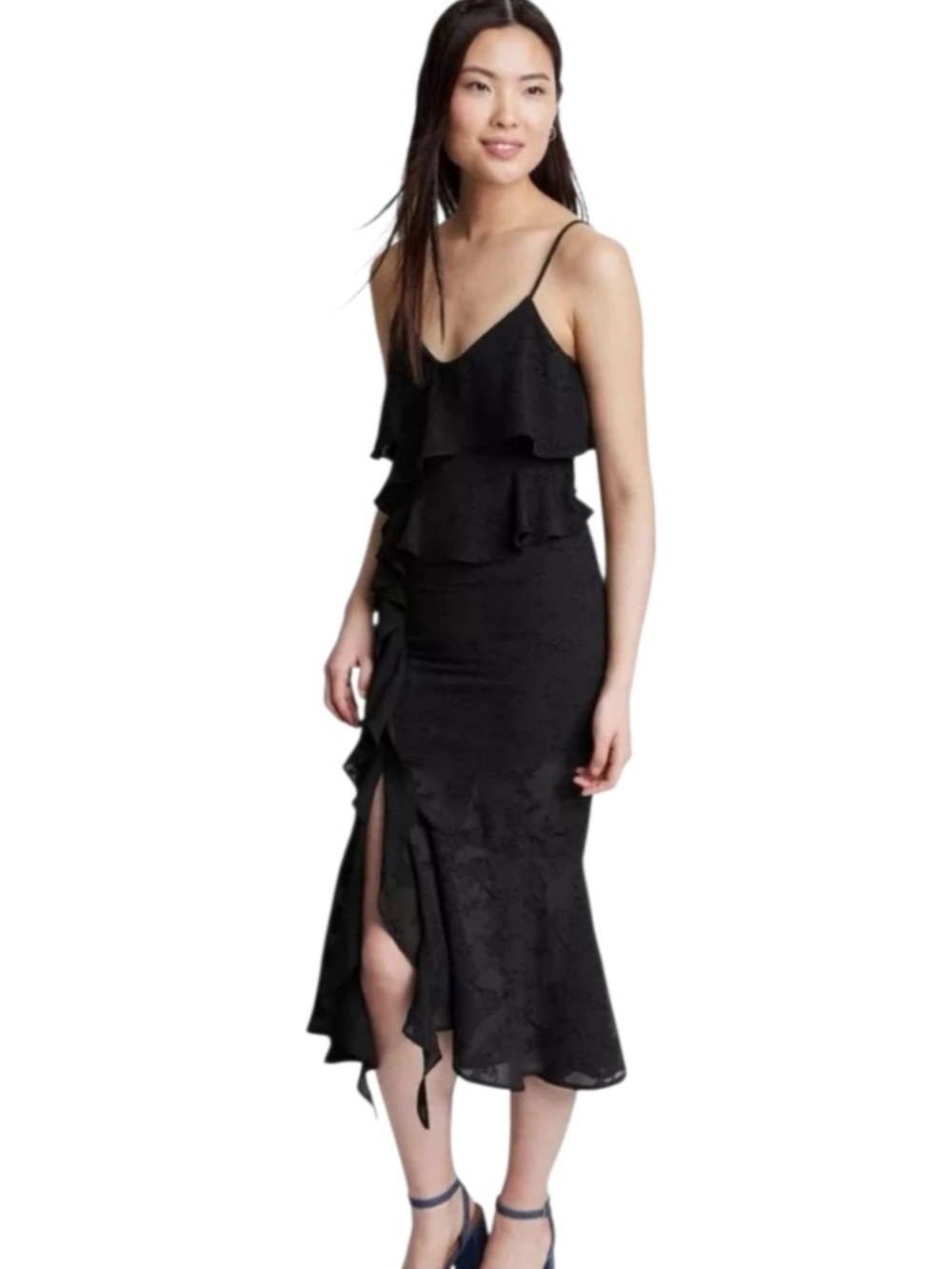 Wild Fable Black Ruffle-Trim Dress | Size Medium